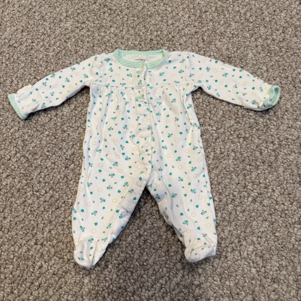 Carters Size Newborn Baby‎ Girl Footed Sleep & Play Pajamas Floral Print Green